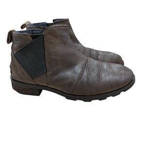 Sorel Emelie Chelsea Ankle Boots Waterproof Brown Suede Leather Womens Size 7